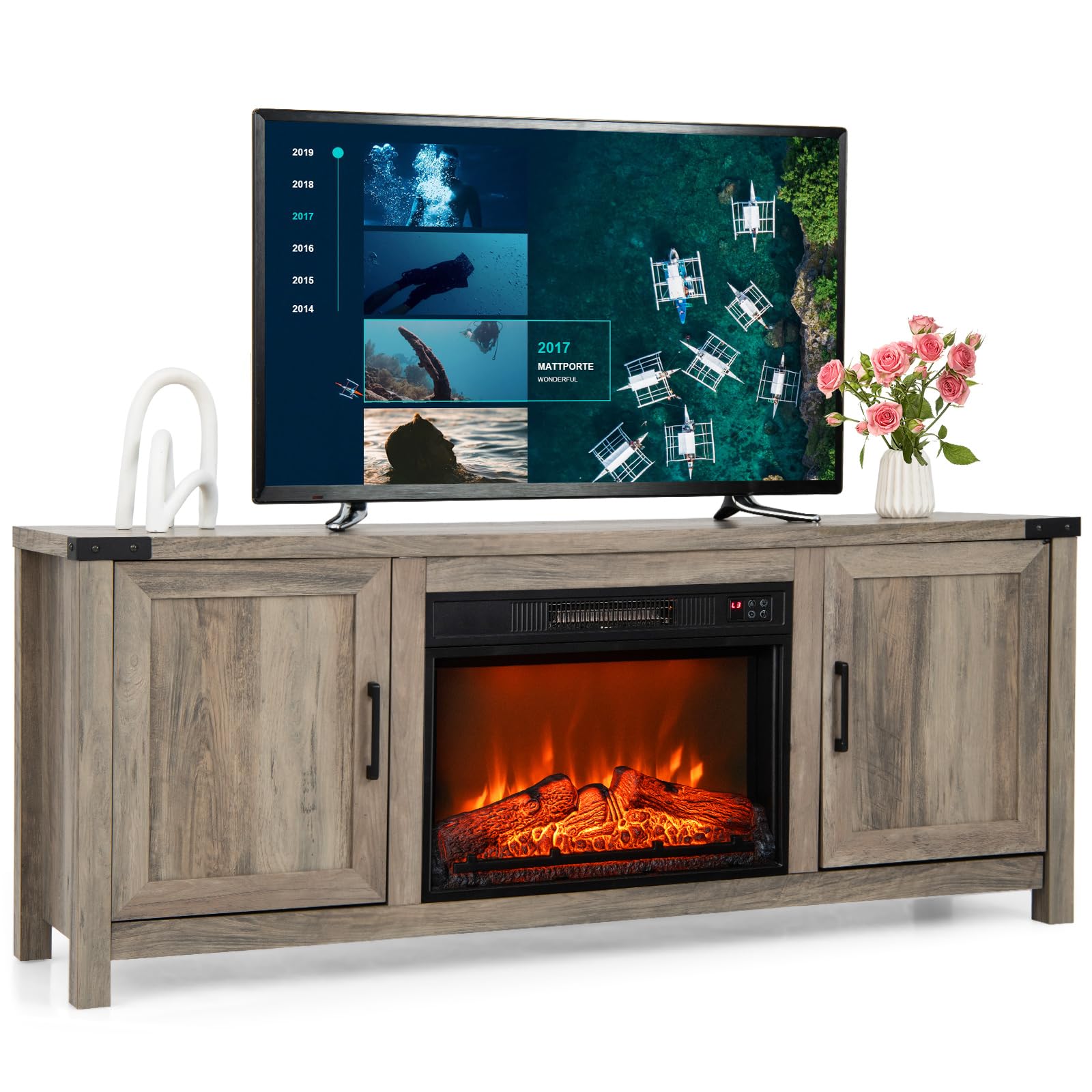 Tangkula Fireplace TV Stand with 23” Electric Fireplace Insert